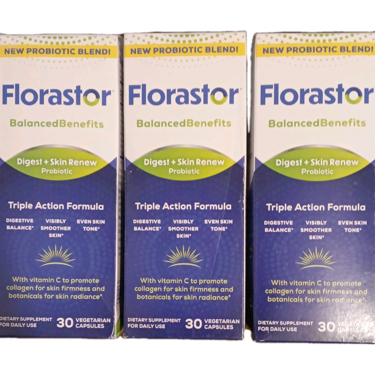 3x Florastor BalancedBenefits Digest+ SkinRenew Probiotic 30 capsules (90 total)