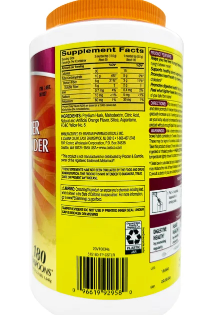 Kirkland Psyllium Fiber Powder Sugar Free 360 Servings Digestive Support
