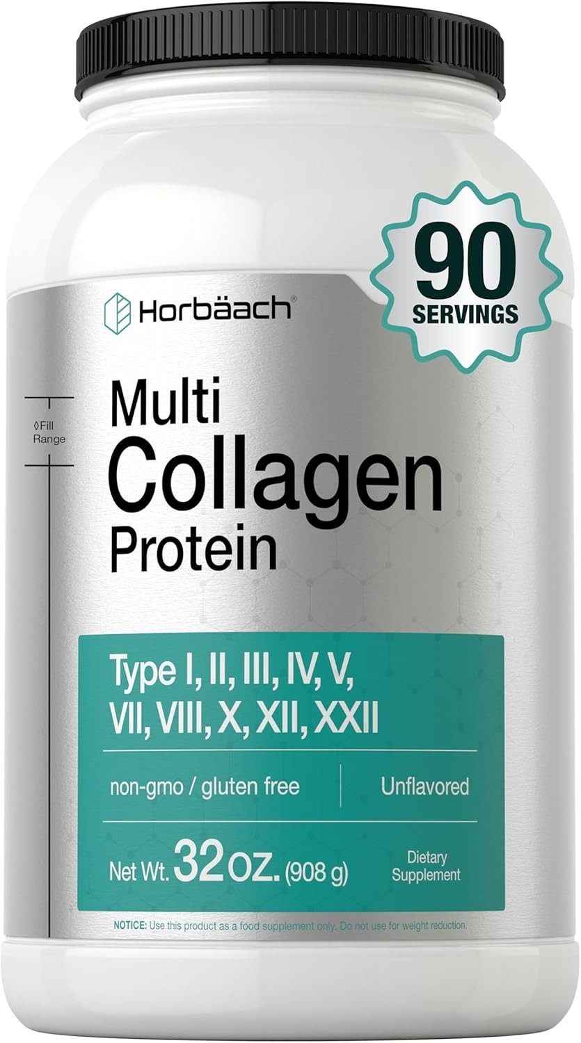 Horbaach Multi Collagen Protein Powder 32oz Types I II III Grass Fed Keto