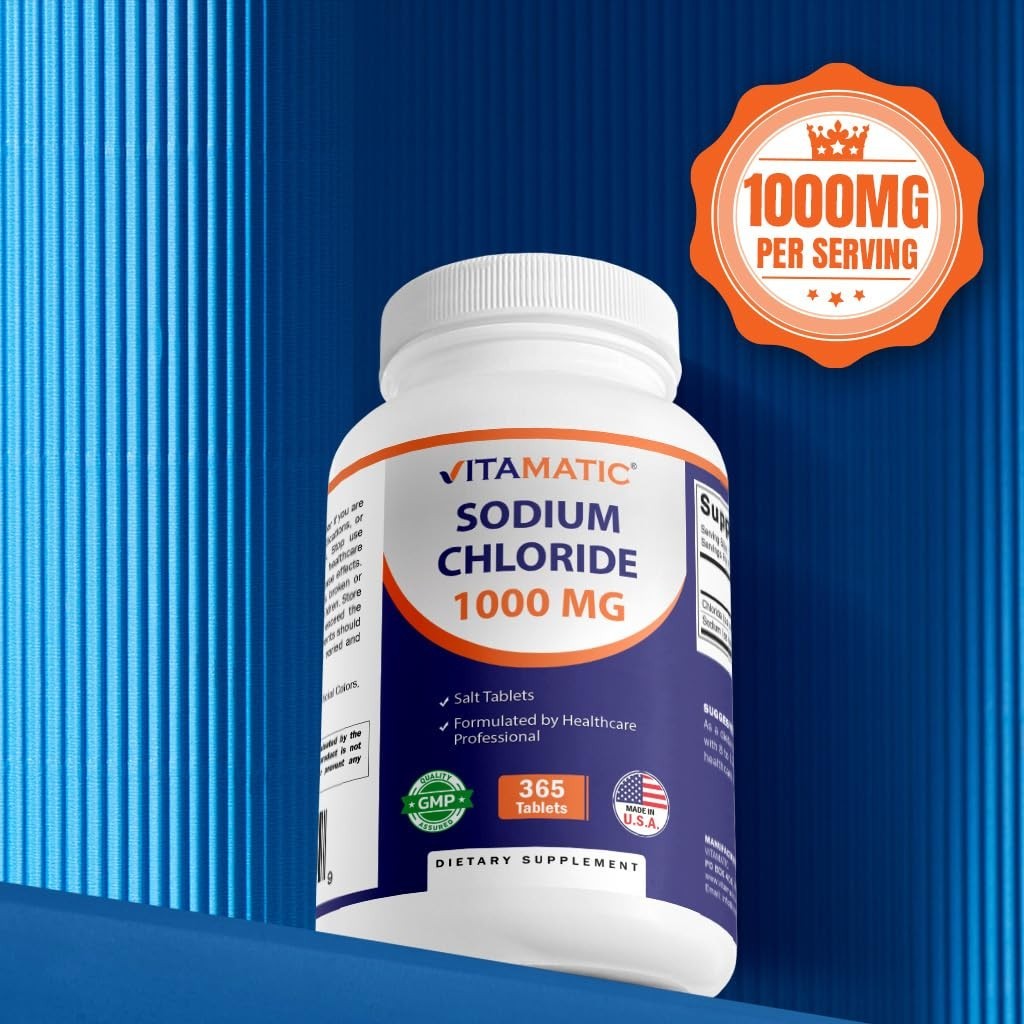 Sodium Chloride 1000mg – 365 Tablets (2 Bottles) Electrolyte & Hydration Support