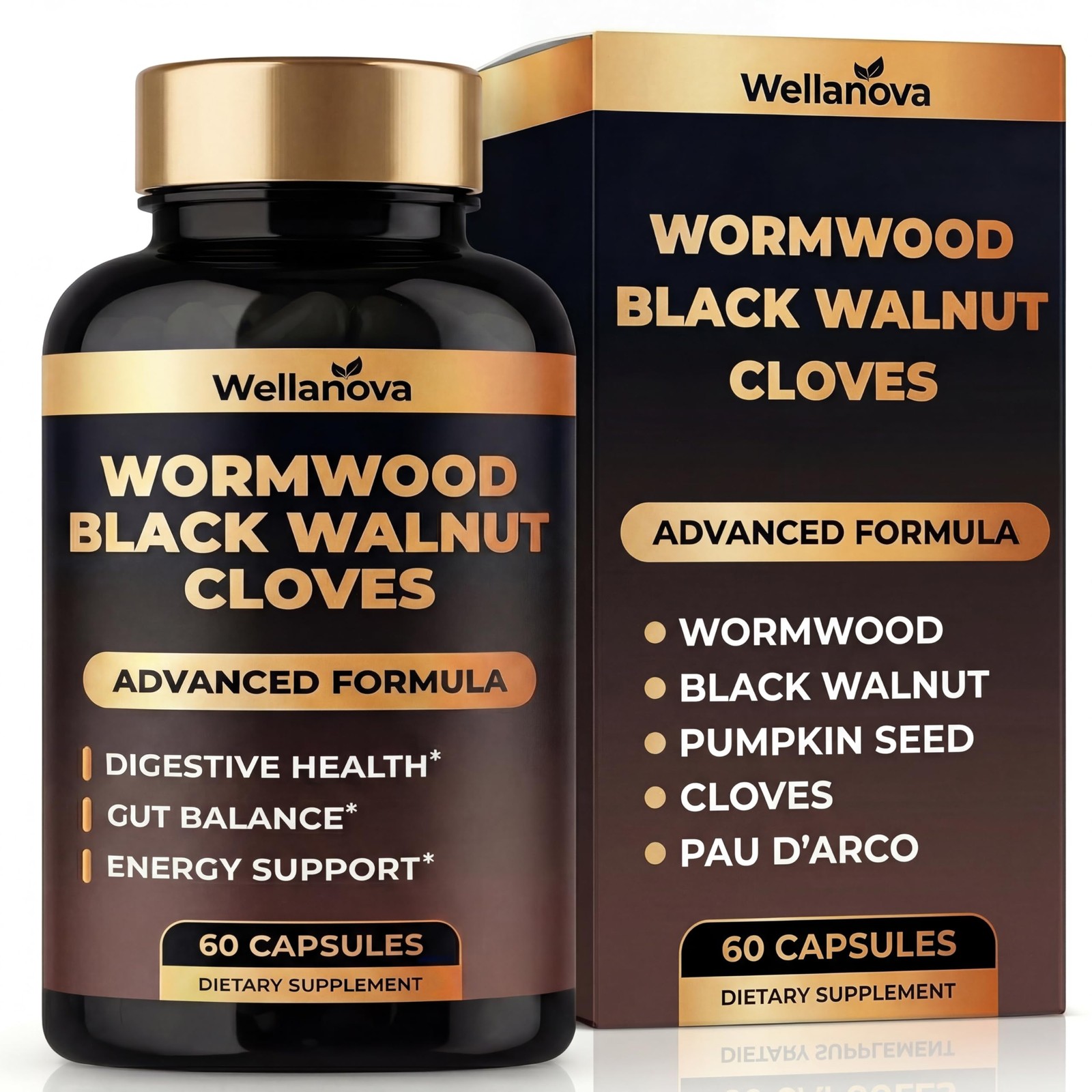 Wellanova Wormwood Black Walnut Clove Cleanse for 1 Count (Pack of 60), White