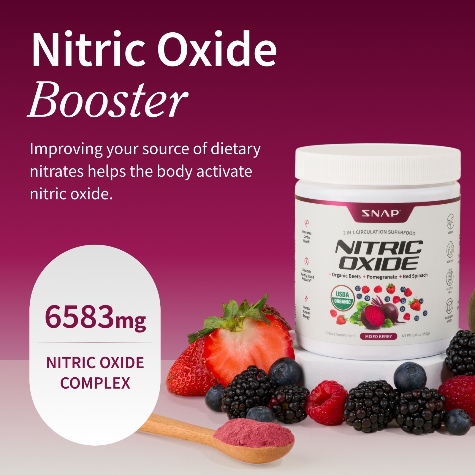 Organic Nitric Oxide Beet Root Powder or Pre Workout – Heart Health, Supports BP