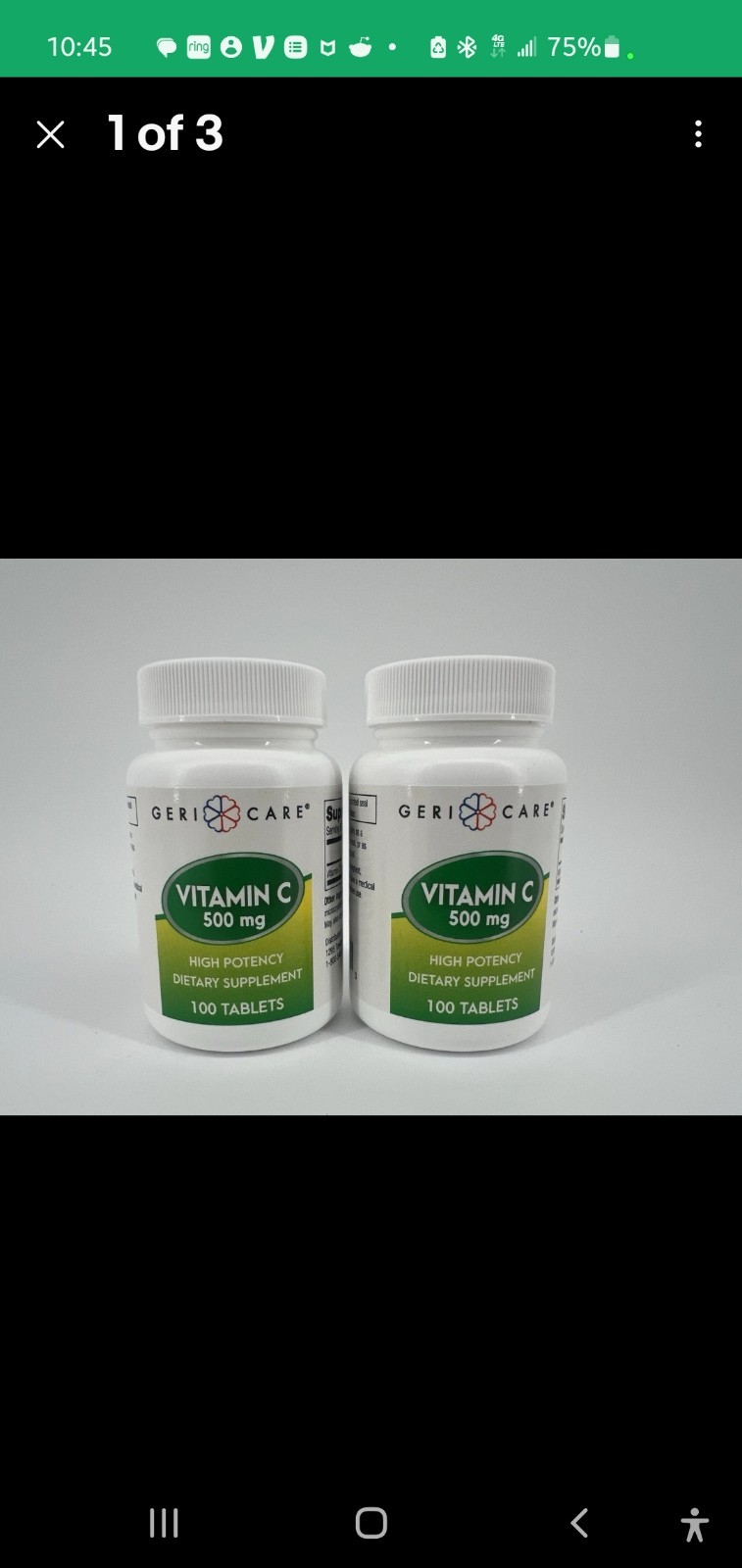 Pack of 2 GERI CARE Vitamin C 500mg 100 Tablets Each Exp 03-2027