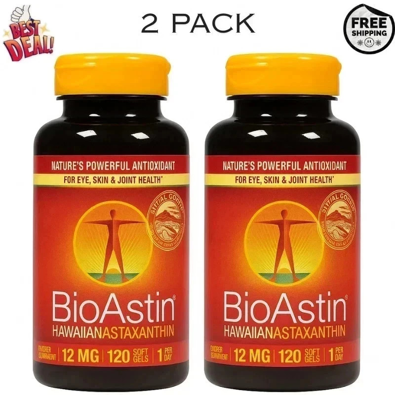 BioAstin Hawaiian Astaxanthin 12 mg – 120 Softgels | (2 Pack) Exp 10/2027