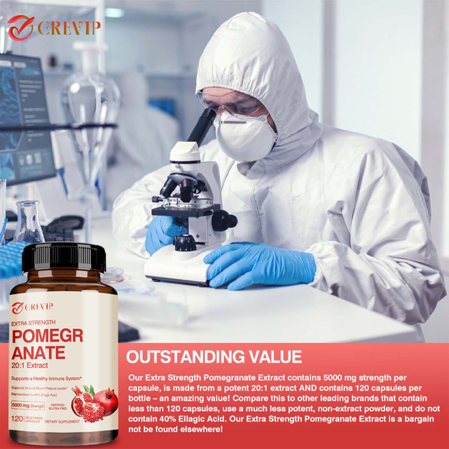120pcs Pomegranate 5000mg – 40% Ellagic Acid – Heart Joint Support, Antioxidant