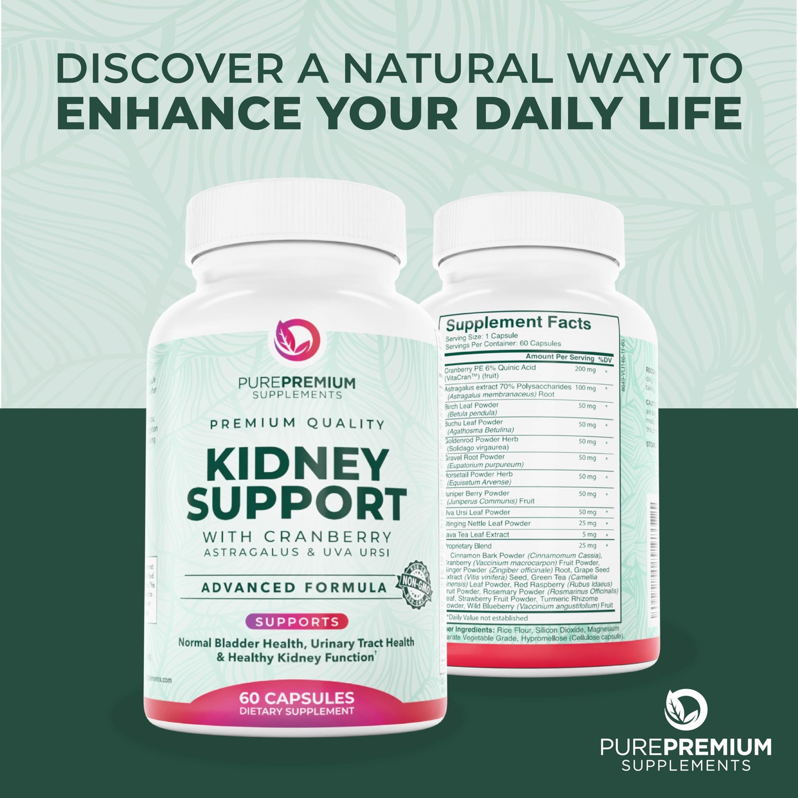 PurePremium Kidney Support Supplement – Cleanse 60 Count (Pack of 1)