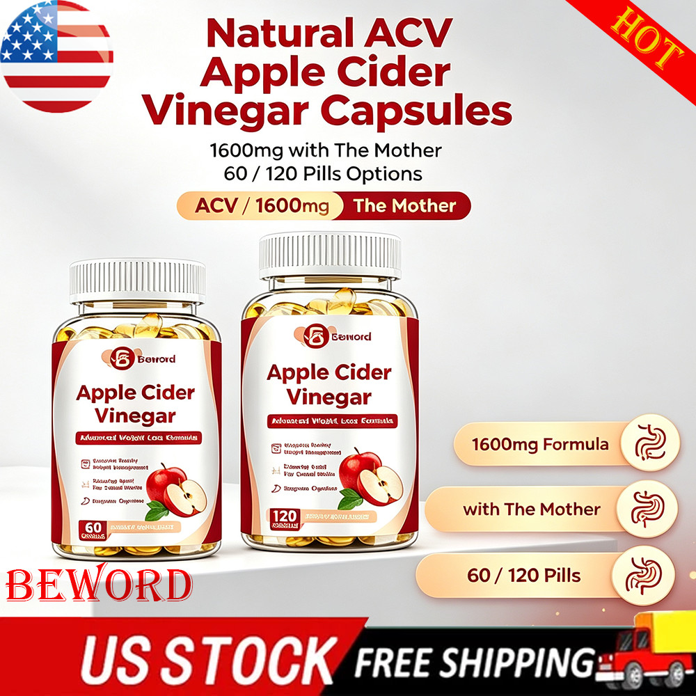 Natural ACV Apple Cider Vinegar Capsules with The Mother 1600mg -60/120 Pills