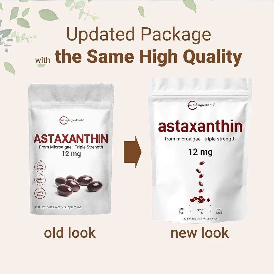 Astaxanthin 120 Softgels 12mg – Supports Eye Wellness plus Joint Wellness….
