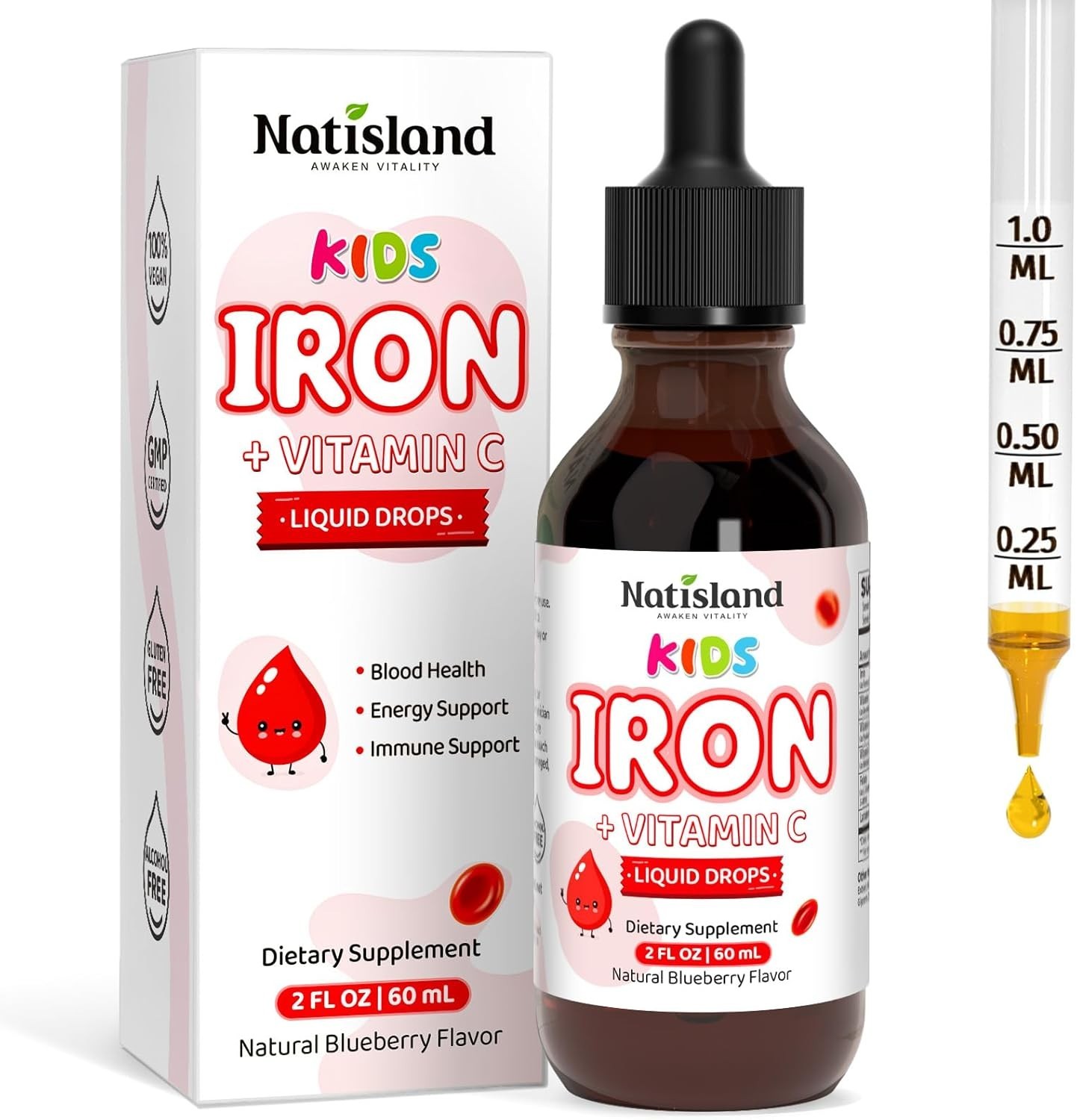 NATISLAND Liposomal Liquid Iron for Kids, Iron Supplements for Kids with Vitamin
