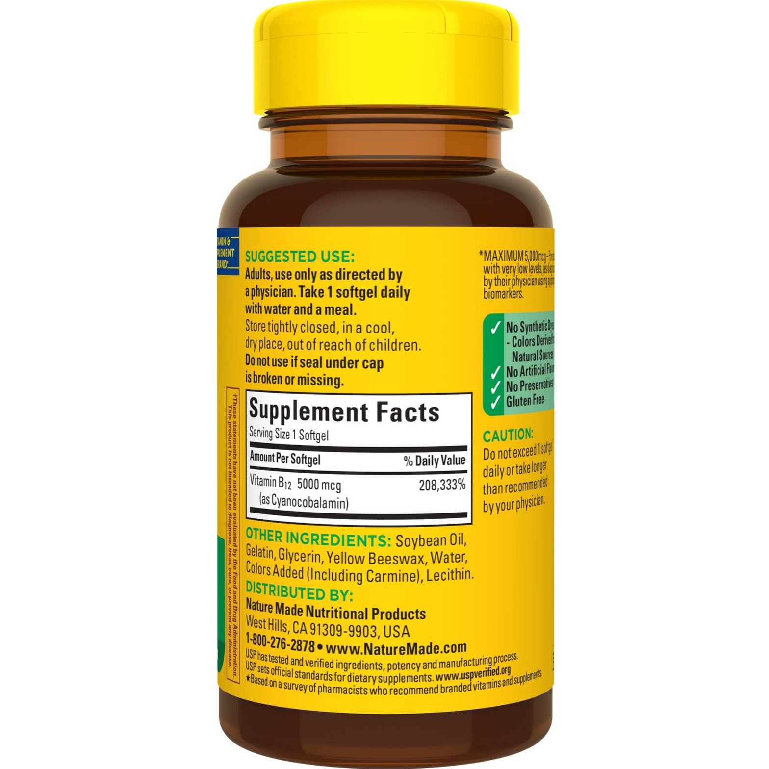 Nature Made Vitamin B12 5000 mcg Maximum Strength Softgels 60 Count