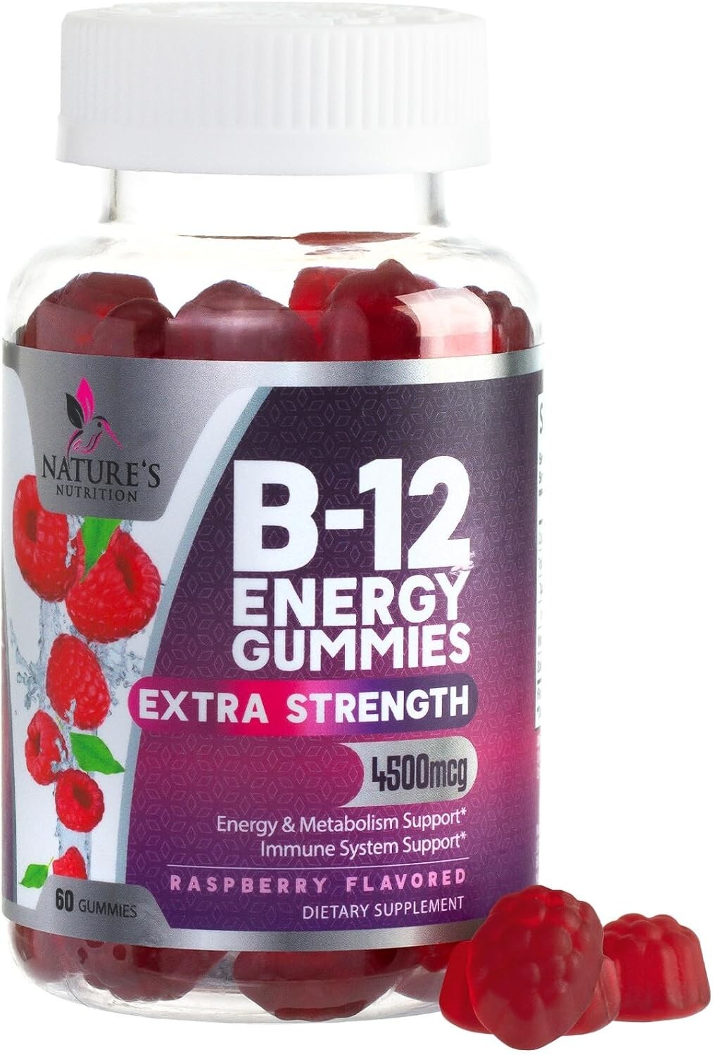 B12 Vitamin Energy Gummies 4500mcg Vegan Berry Supplement for All Ages