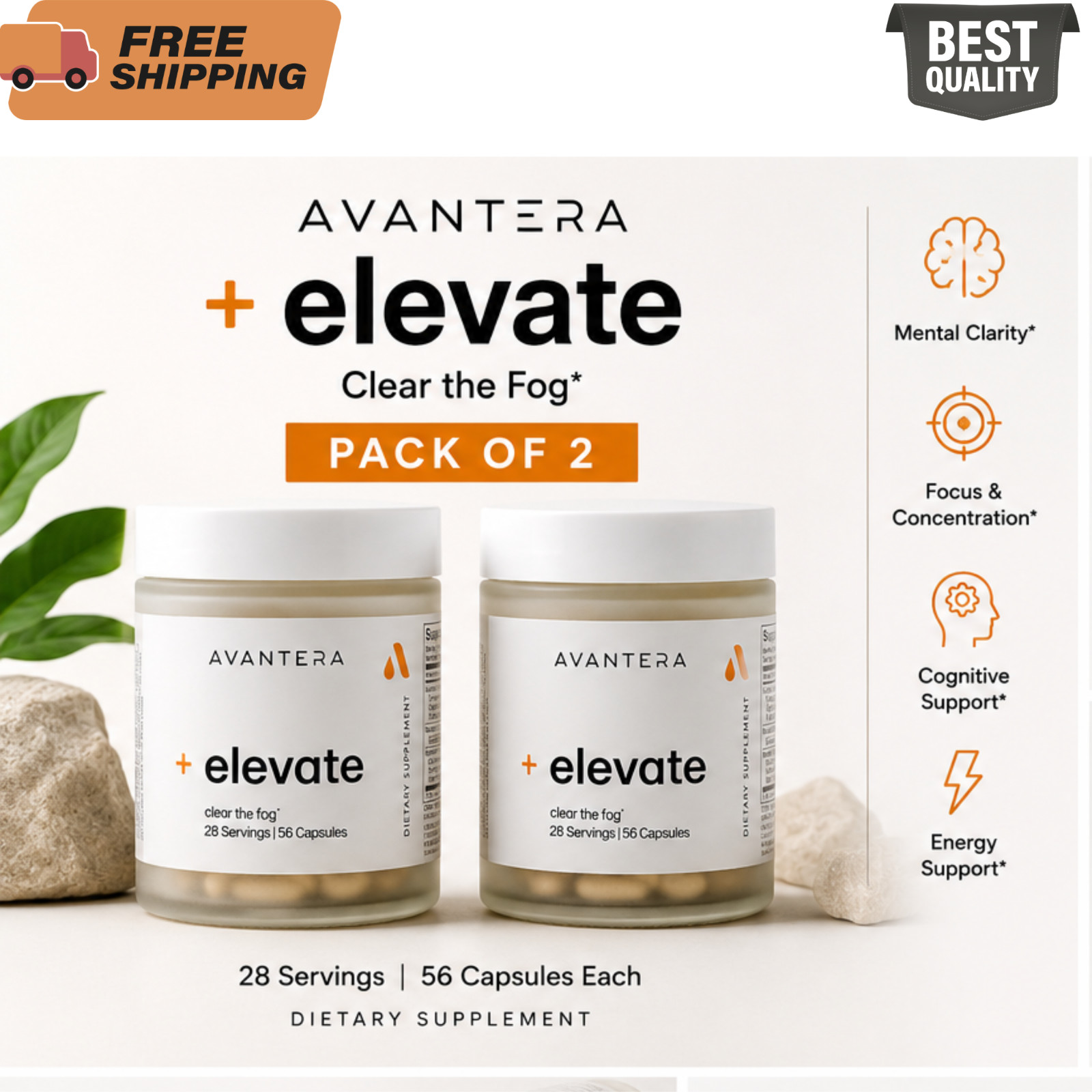 Avantera Elevate Clear the Fog 56 Capsules Pack of 2 Brain Supplement New