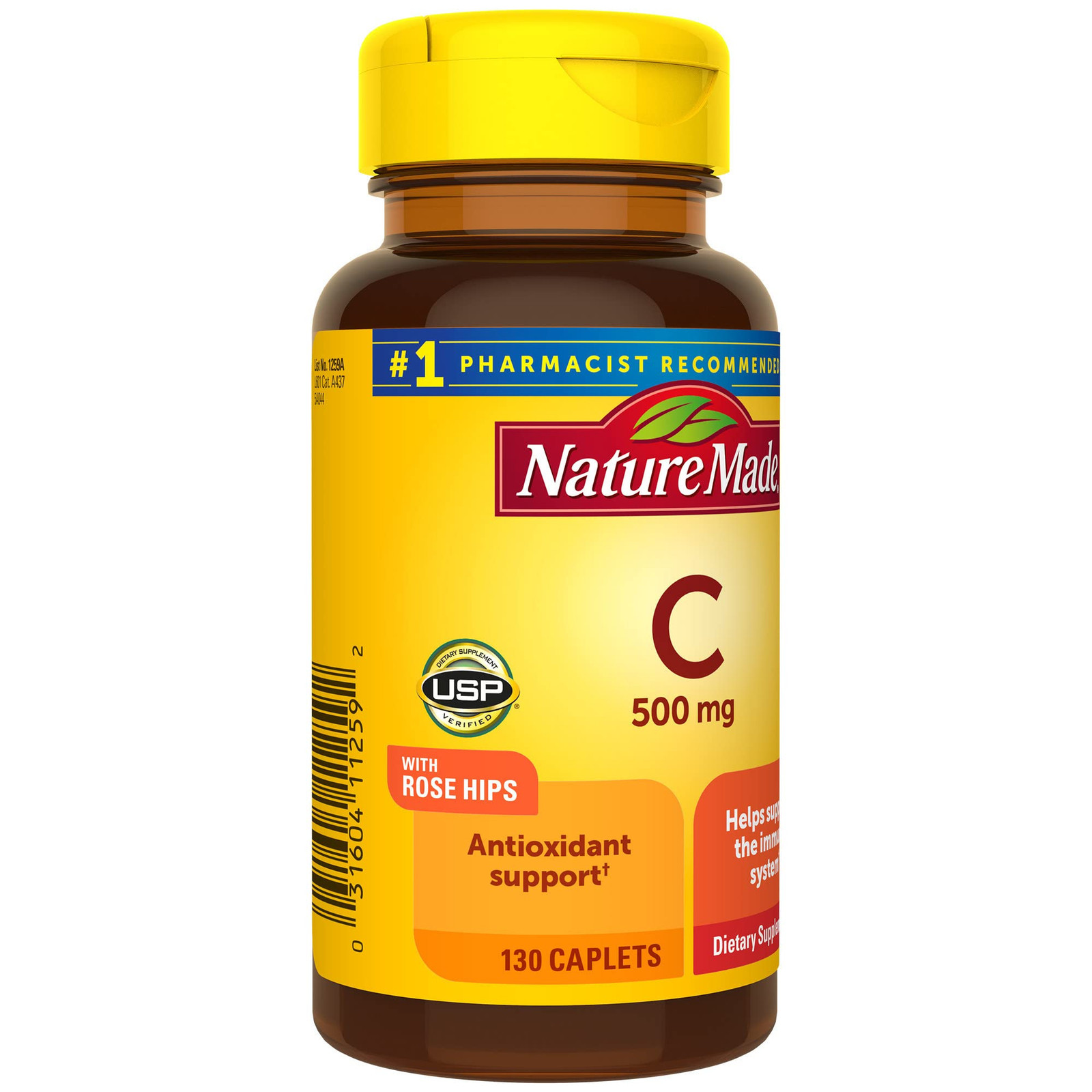 Nature Made Vitamin C 500mg with Rose Hips 130 Caplets Immune Support