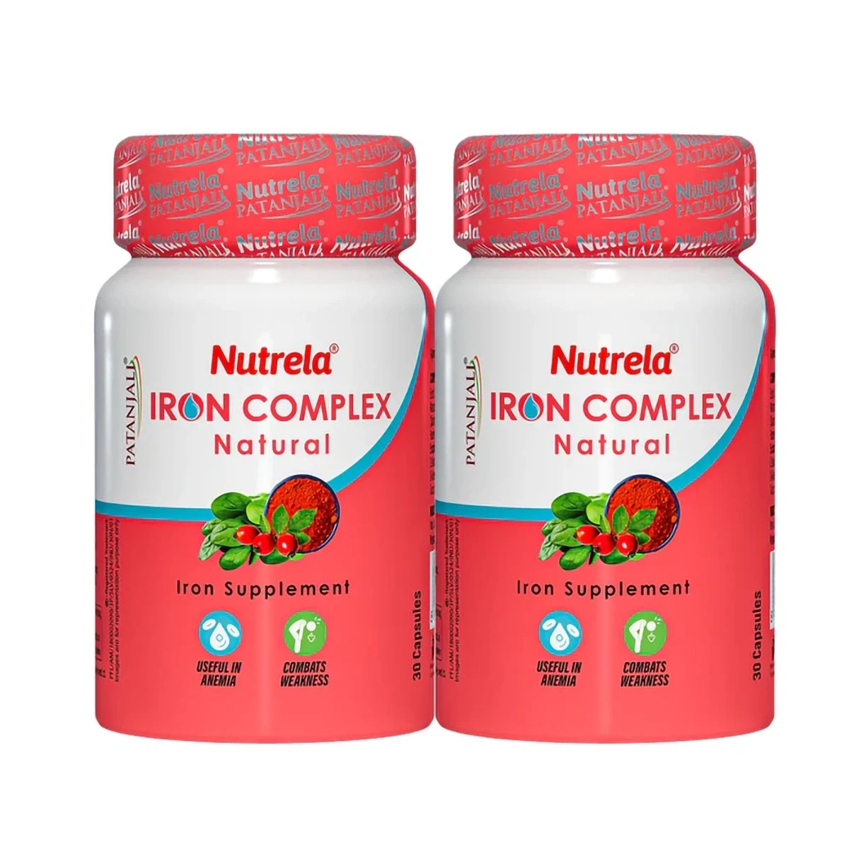 2 x Patanjali Nutrela Iron Complex Natural Supplement, 60 Capsules