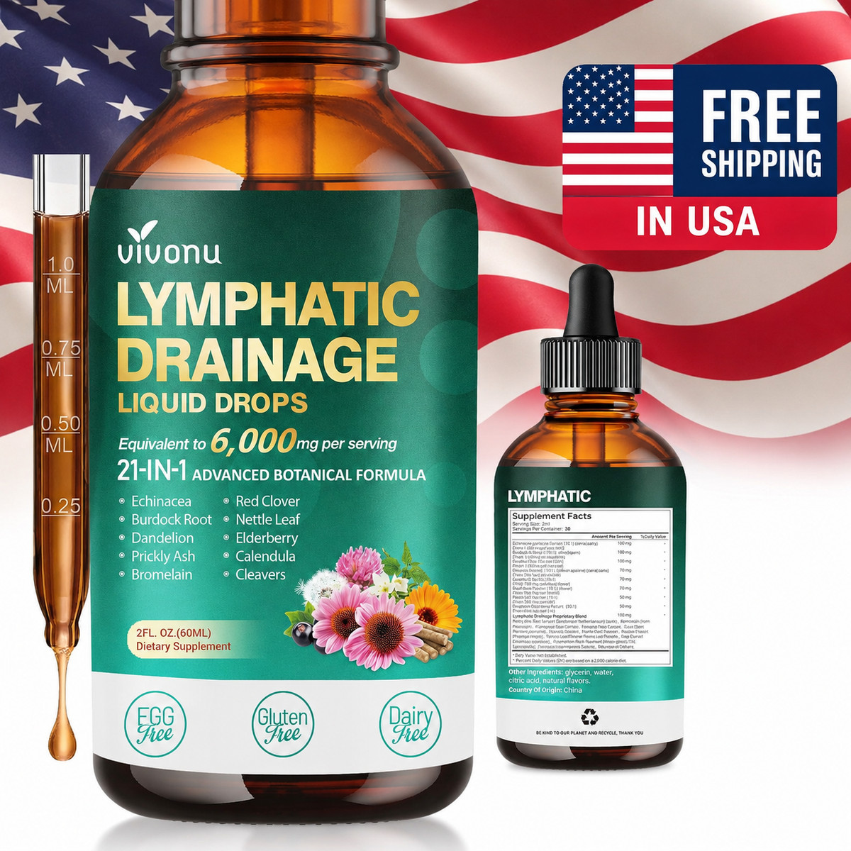 21-in-1 Lymphatic Drainage Drops for Liposomal, 6000mg Immune & Lymph System