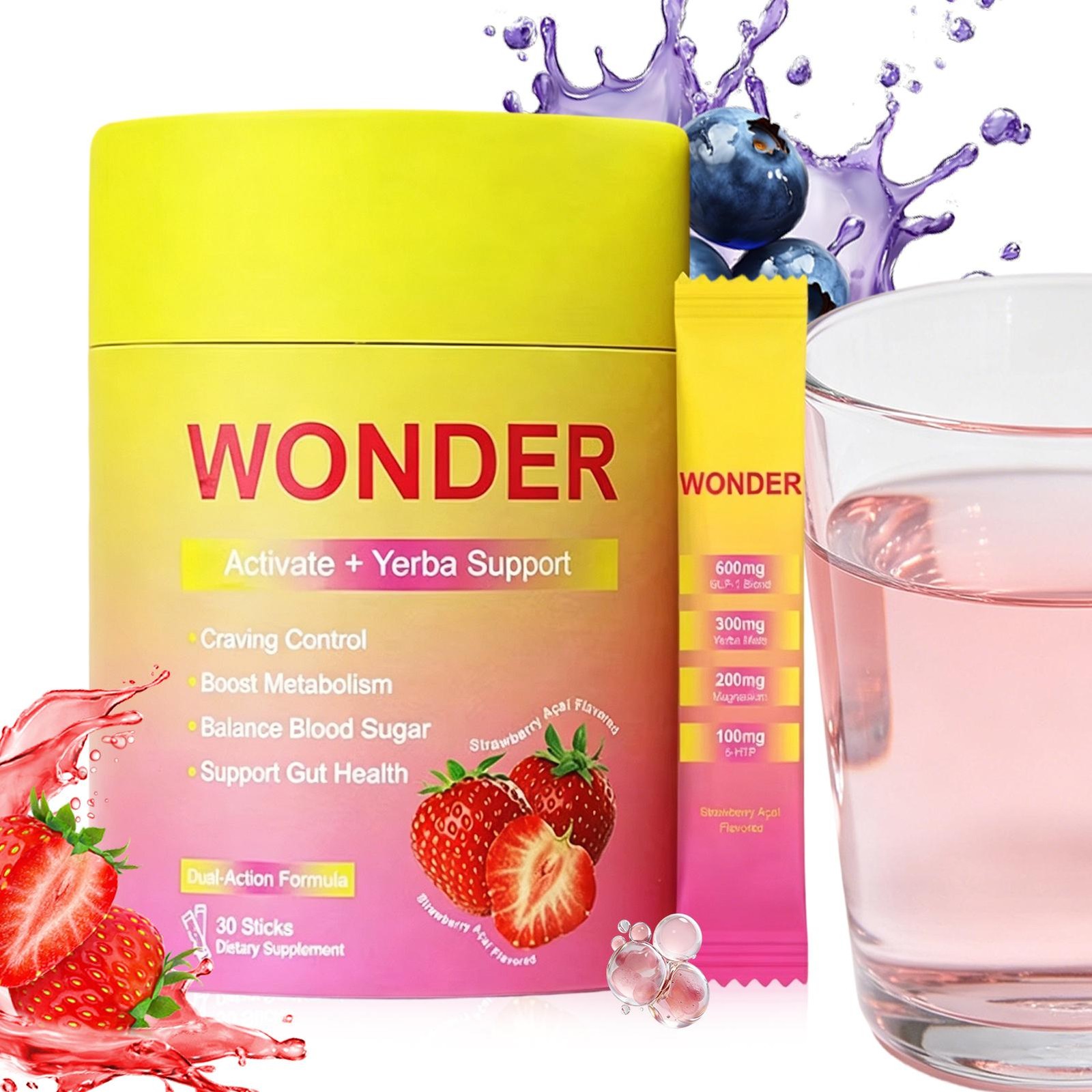 30 Servings Cutting Drink blend – 5-HTP, Yerba Mate & Magnesium Mixed Berry F…