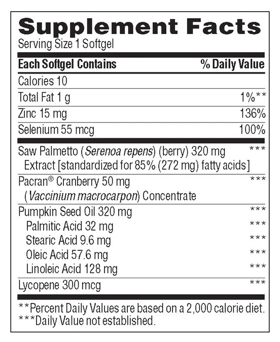 Trunature PROSTATE PLUS HEALTH COMPLEX 250 Softgels Saw Palmetto with Zinc