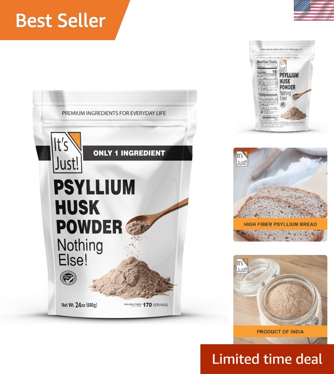 Psyllium Husk Powder – 24oz Easy Mixing Keto Fiber for Digestive Health