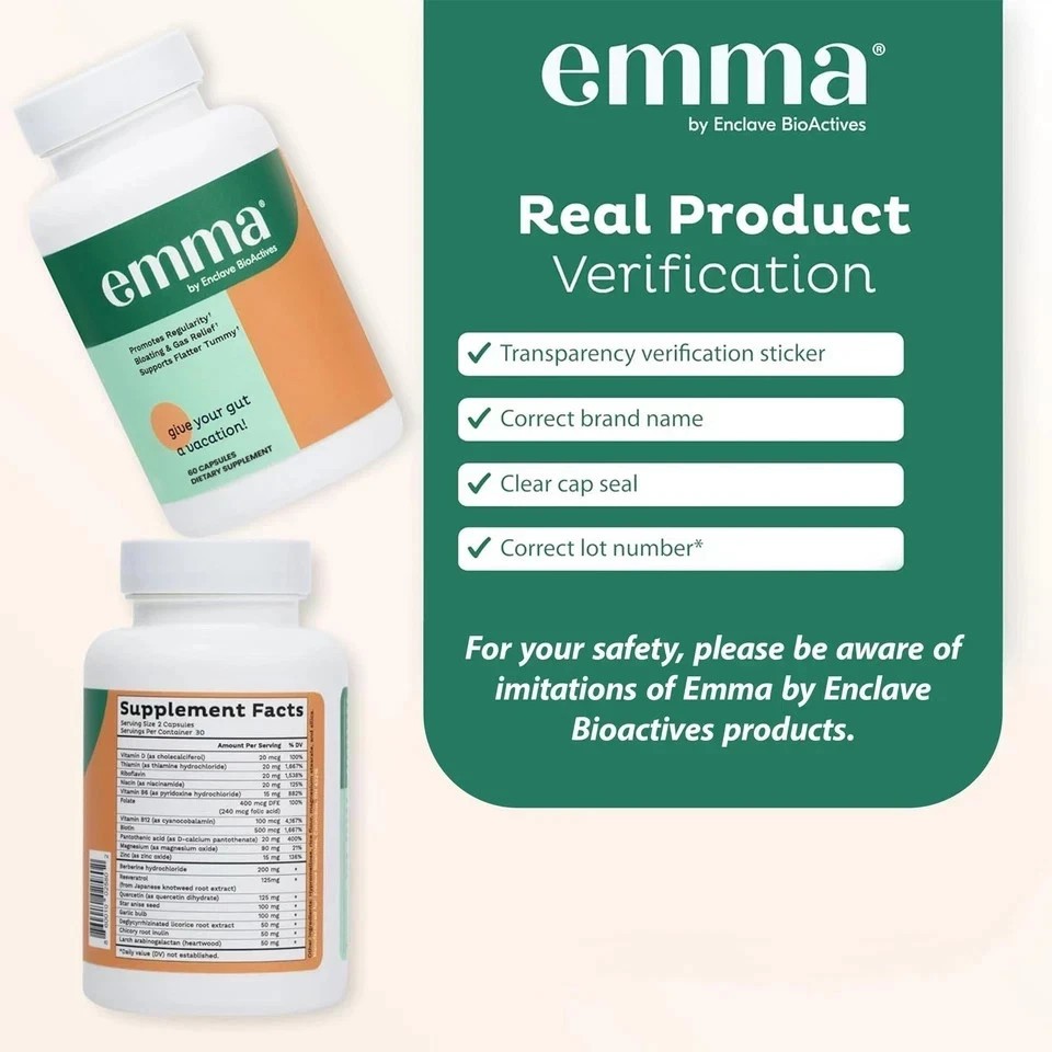 Emma Gut Health Supplement 60 Capsules for Bloating Relief & Leaky Gut ++