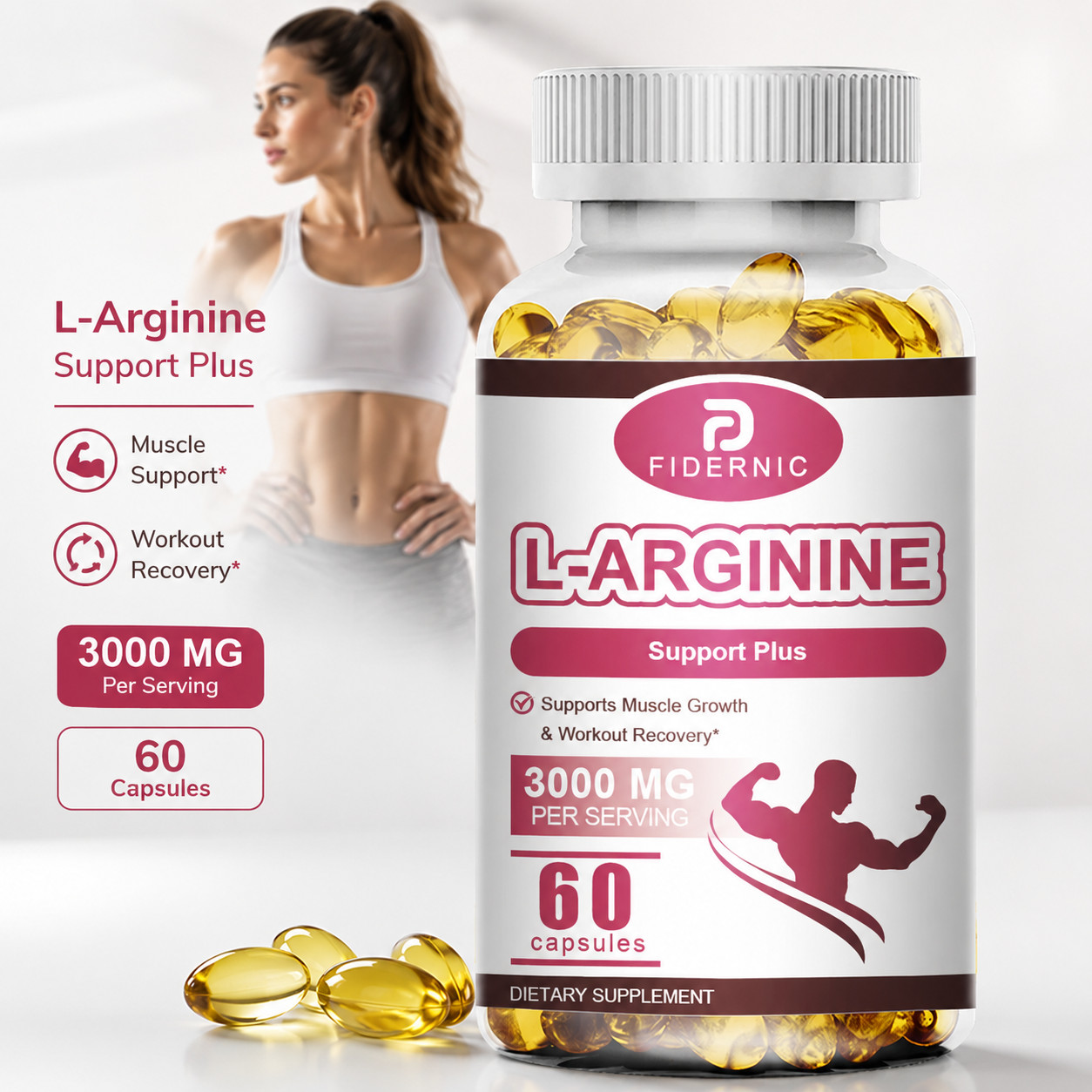 L-Arginine L-Citrulline Muscle Performance Stamina Heart Health Support，60 caps