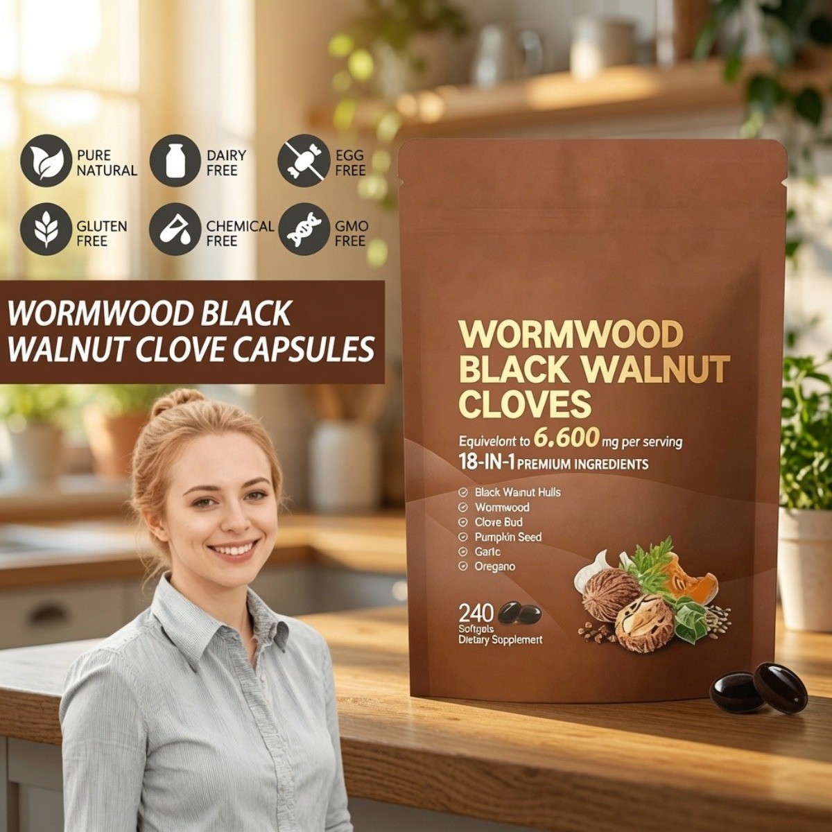VivoNu Wormwood Black Walnut Cloves–Natural Cleanse & Metabolism, 240 Softgels