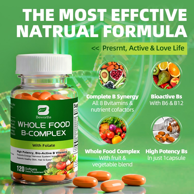 Vitamin B Complex 120 Capsules B1,B2,B3,B5,B6,B7,B9,B12, Immune Support Pills