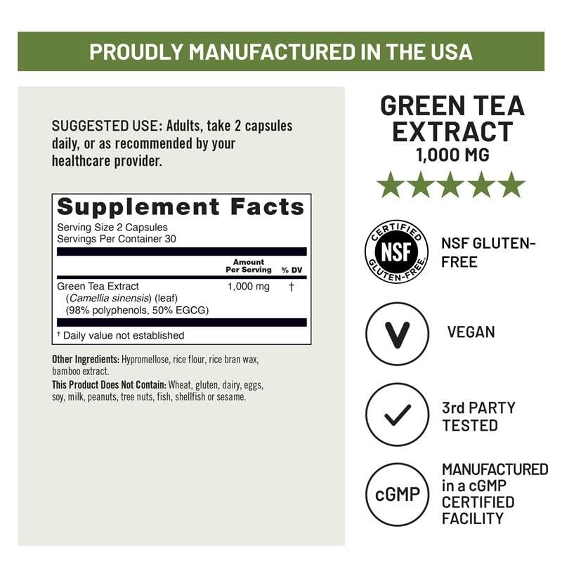 NatureWise Green Tea Extract Capsules 1000 mg – 50% EGCG 60 Count (Pack of 1)