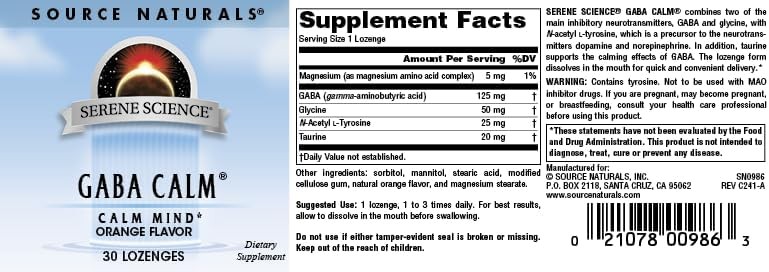 GABA, 125 mg, Orange Flavored – 30 Lozenges – GABA Calm – Calm Mind
