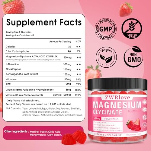 Magnesium Glycinate Gummies 400mg Sleep Calm Support 90 Count
