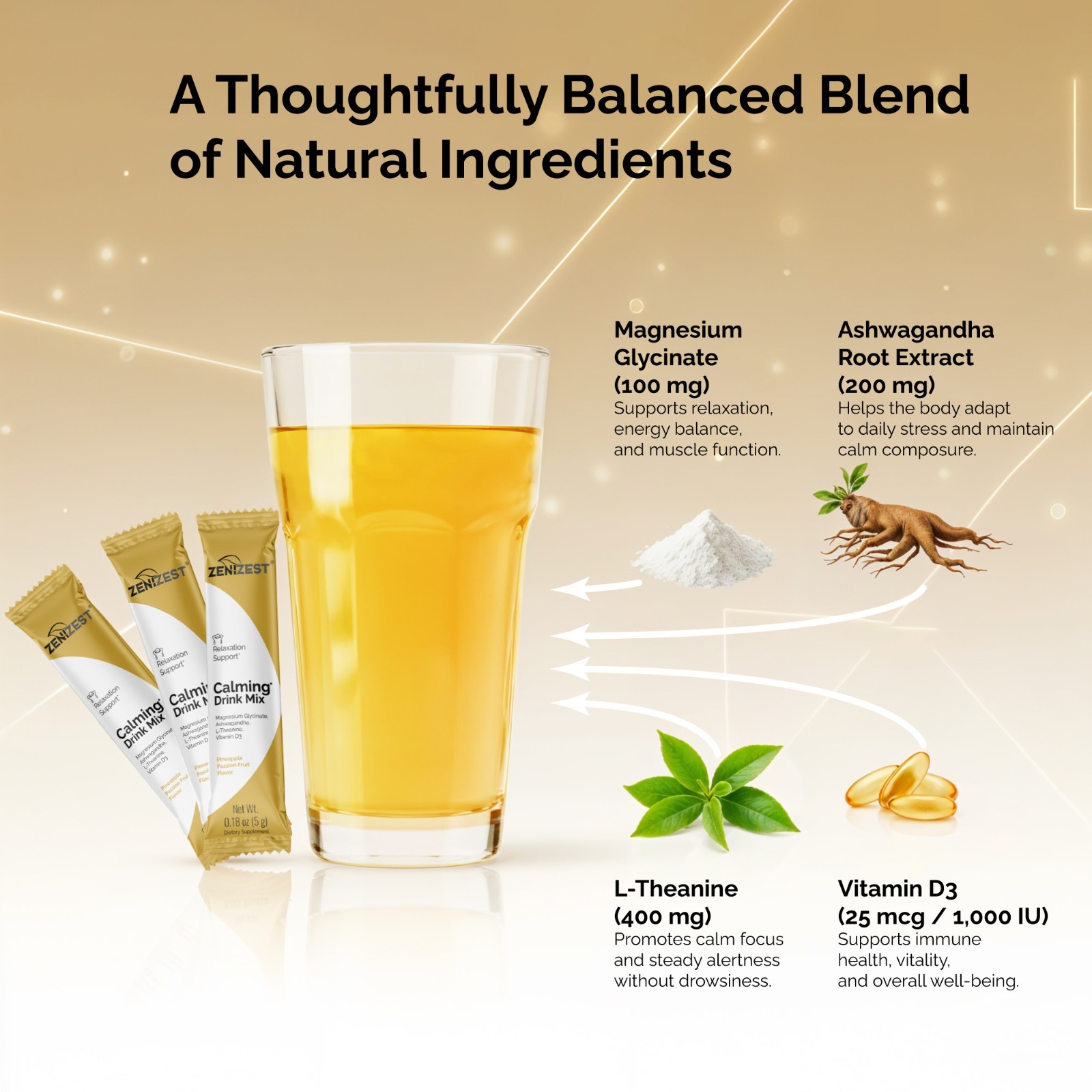 ZeniZest Calming Drink Mix Powder – Natural Cortisol Balance