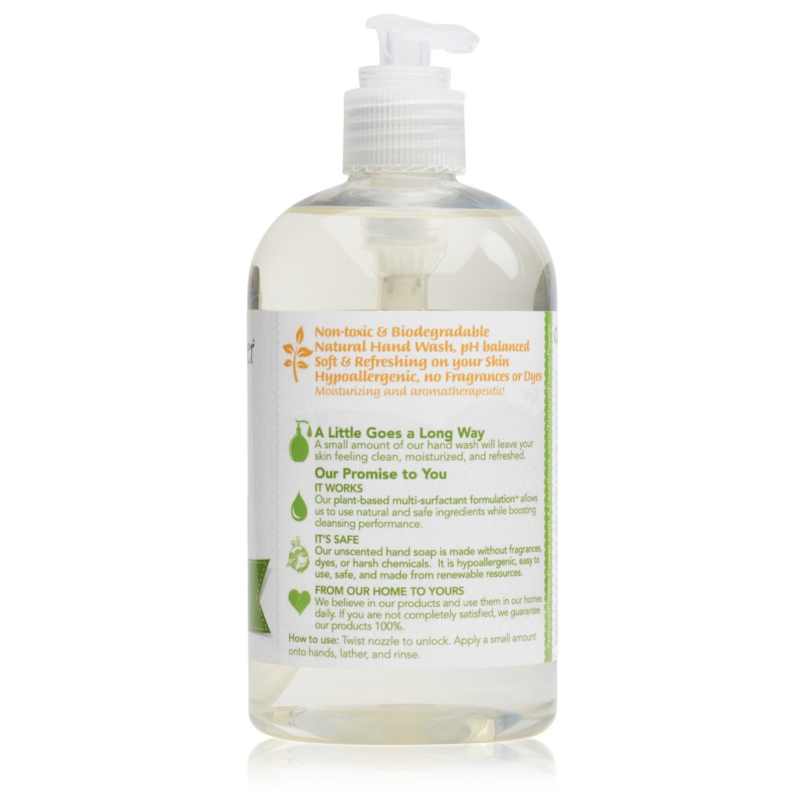 Natural Flower Power Liquid Hand Soap, Free and Clear, Unscented, 12 oz.