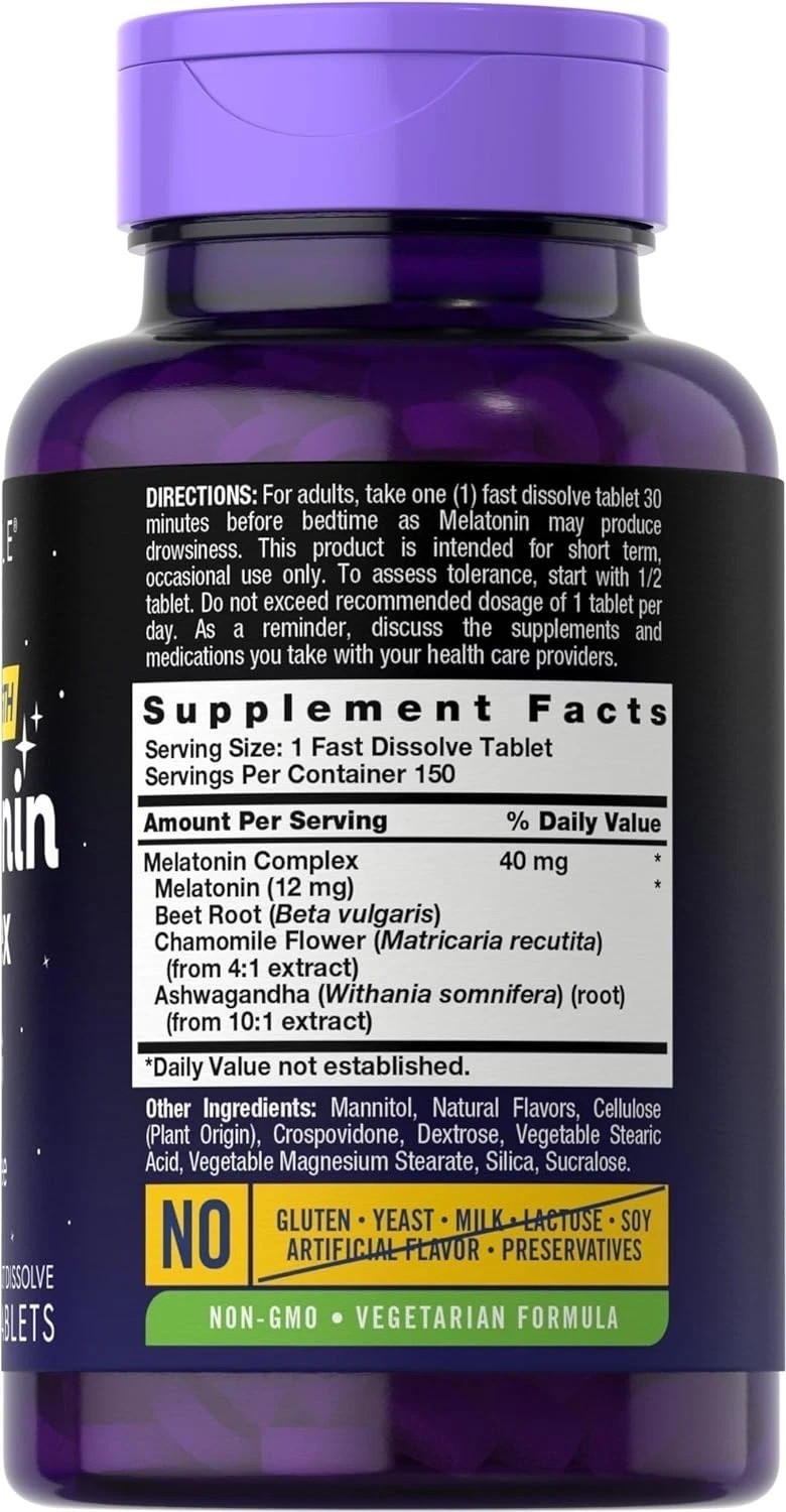 Carlyle Melatonin 40mg Complex 150 Fast Dissolve Tablets Extra Strength Support