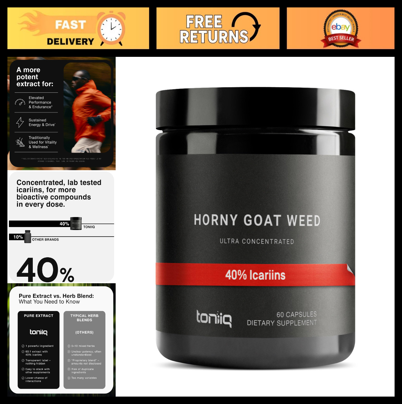Super Strength Horny Goat Weed Extract – 40% Icariins, 60:1 Concentrate – 60 Cap