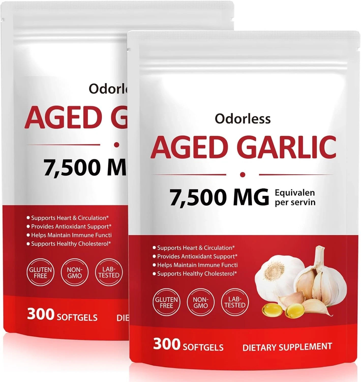 2 PACK Elare Aged Garlic Extract, 300 Softgels, 7500mg Odorless | Heart & Immune