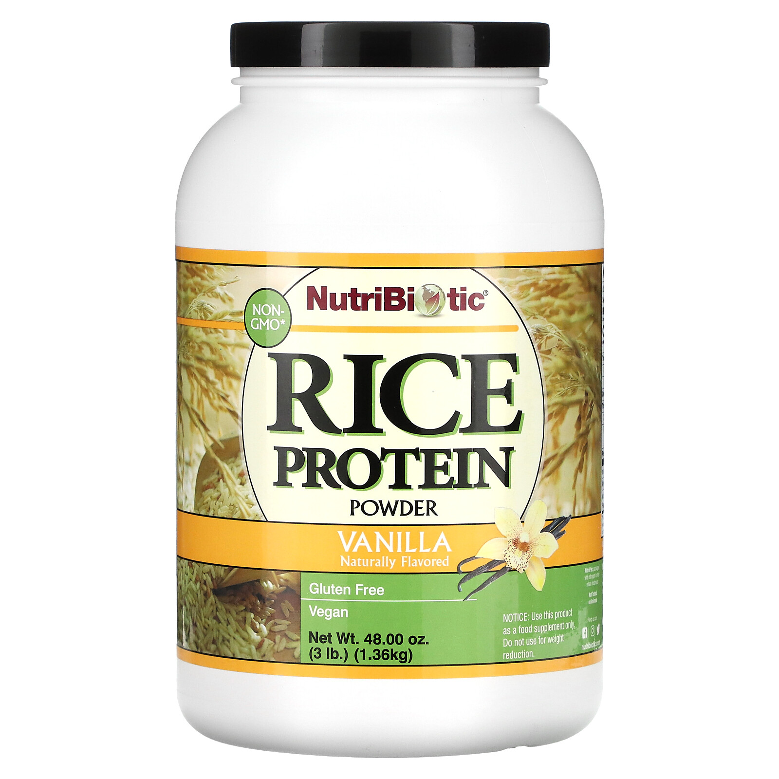 NutriBiotic Raw Rice Protein Vanilla 3 lb 1 36 kg Egg-Free, Gluten-Free,