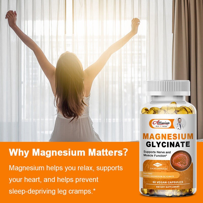 Magnesium Glycinate 400mg – 120 Capsules For Sleep, Stress Relief Support Bone