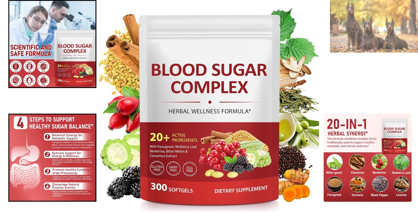Blood Sugar Complex Supplement – 300 Softgels with 20+ Natural Ingredients