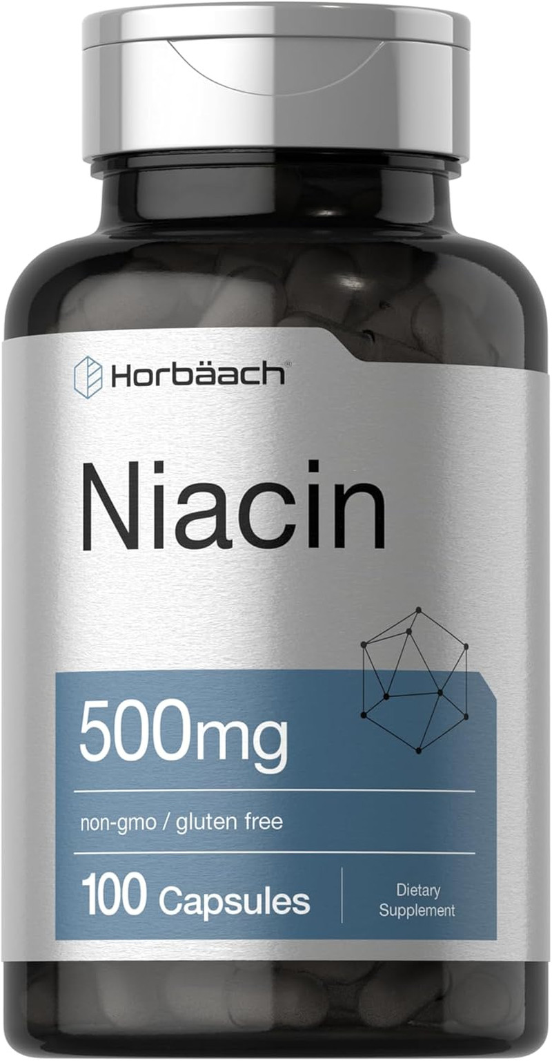 Niacin Vitamin B3 500mg | 100 Capsules | Flush Formula | Non-GMO, Gluten Free