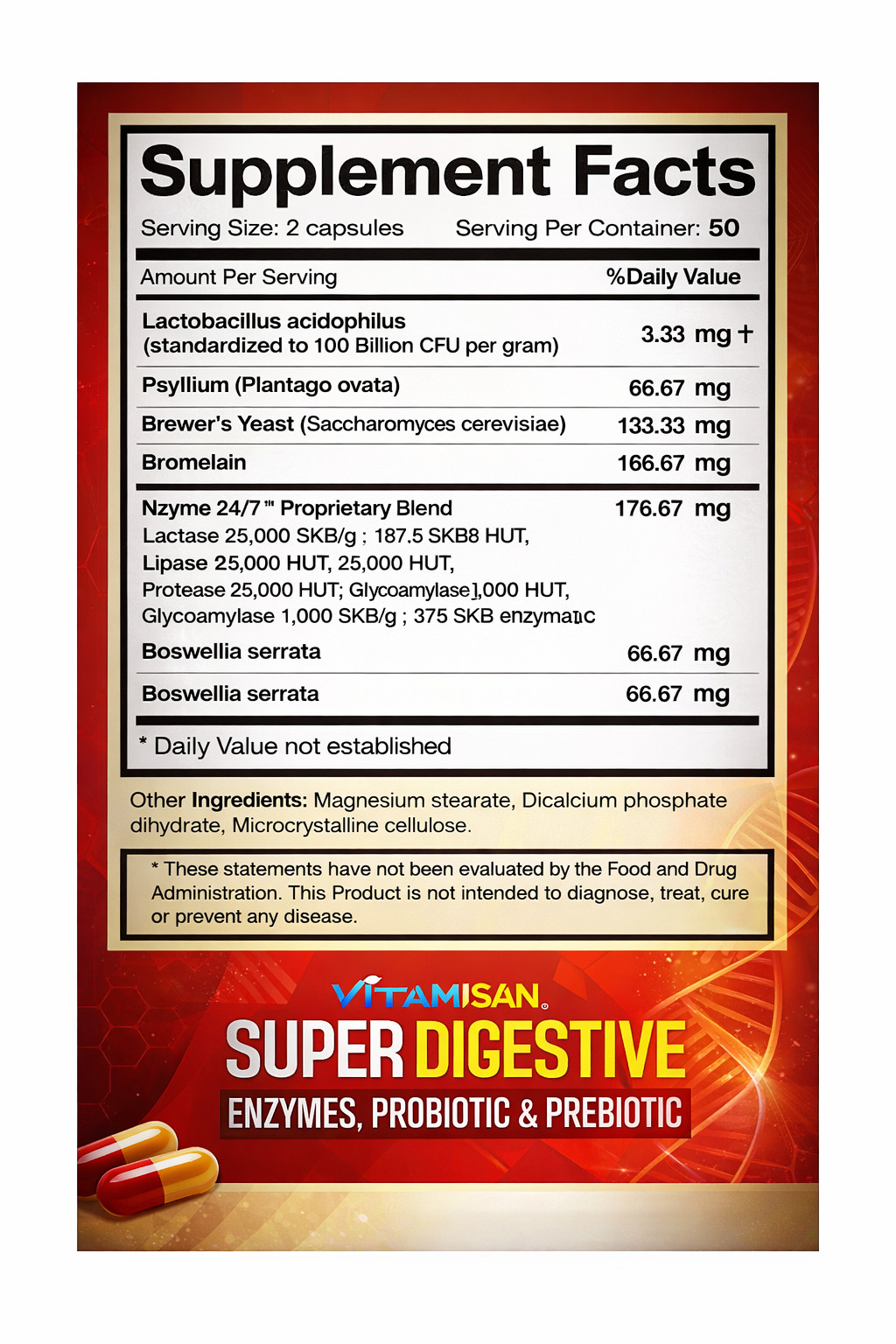 Enhanced Super Digestive Enzymes 100 Caps probiotic & prebiotic