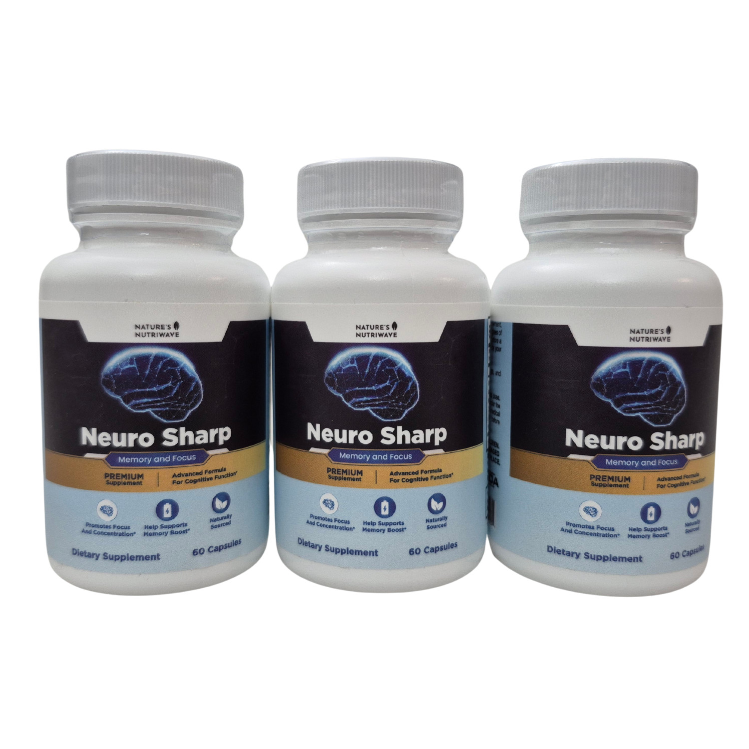 (3 Pack) Neuro Sharp Nootropic All Natural Formula Brain Supplement 180 Capsules