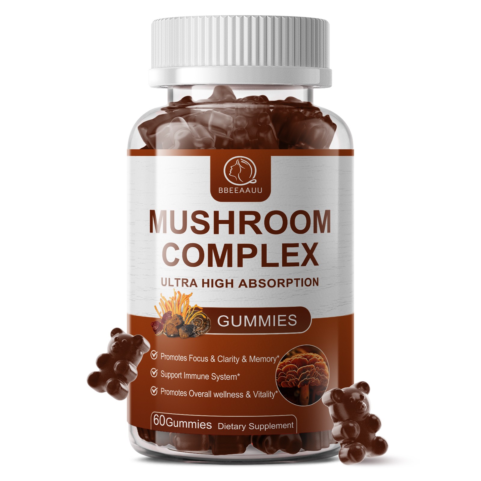 Mushroom Extract Complex Gummies Lions Mane Chaga Reishi Focus Memory Immunity