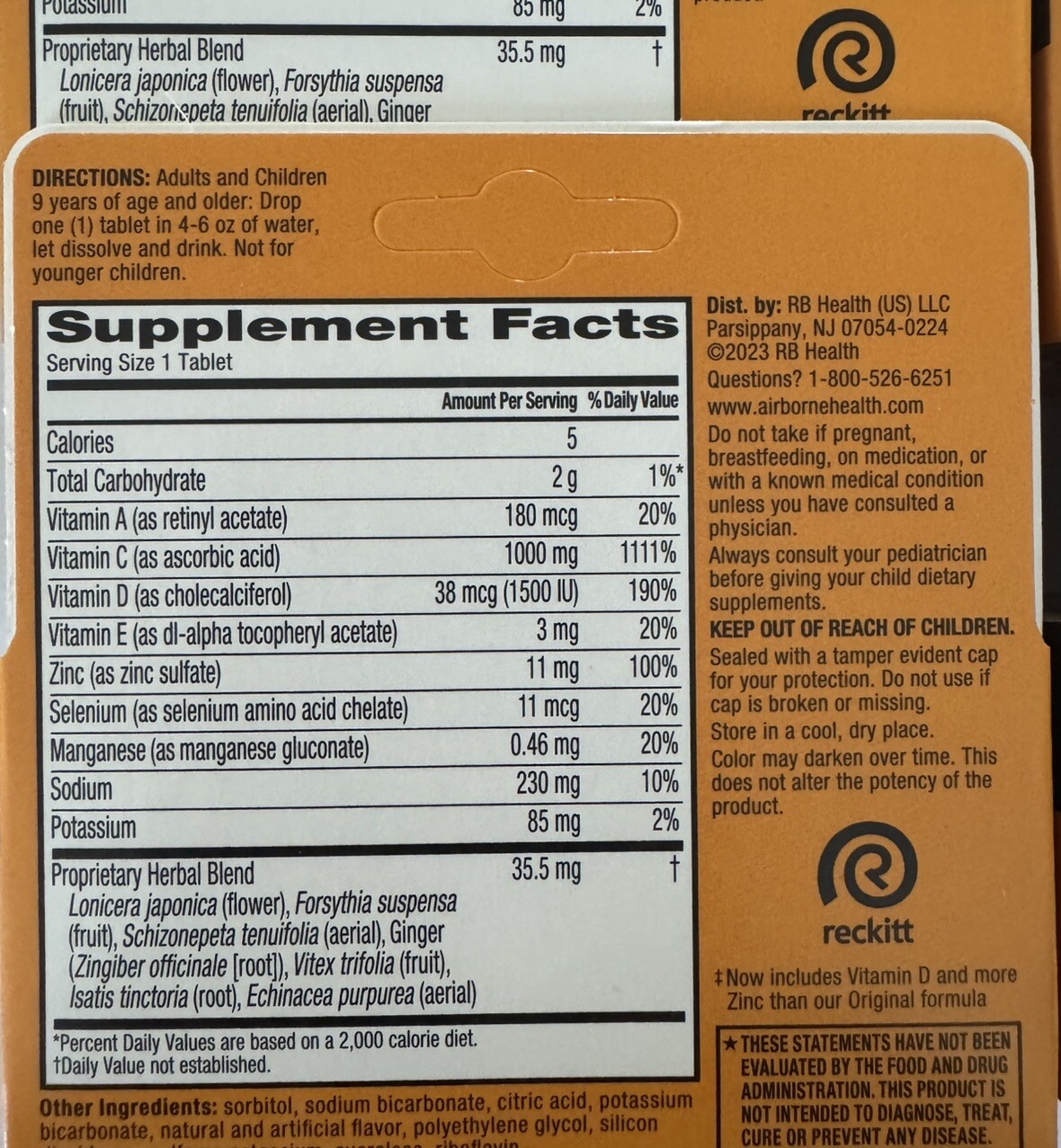 Pack of 4 Airborne Effervescent Zesty Orange 10 Tablets Each, Total 40 Tablets