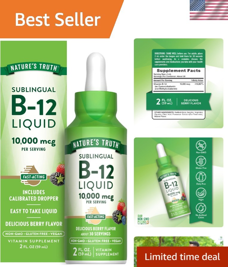 10,000 mcg B12 Sublingual Drops | Fast-Acting & Gluten-Free | Berry Taste