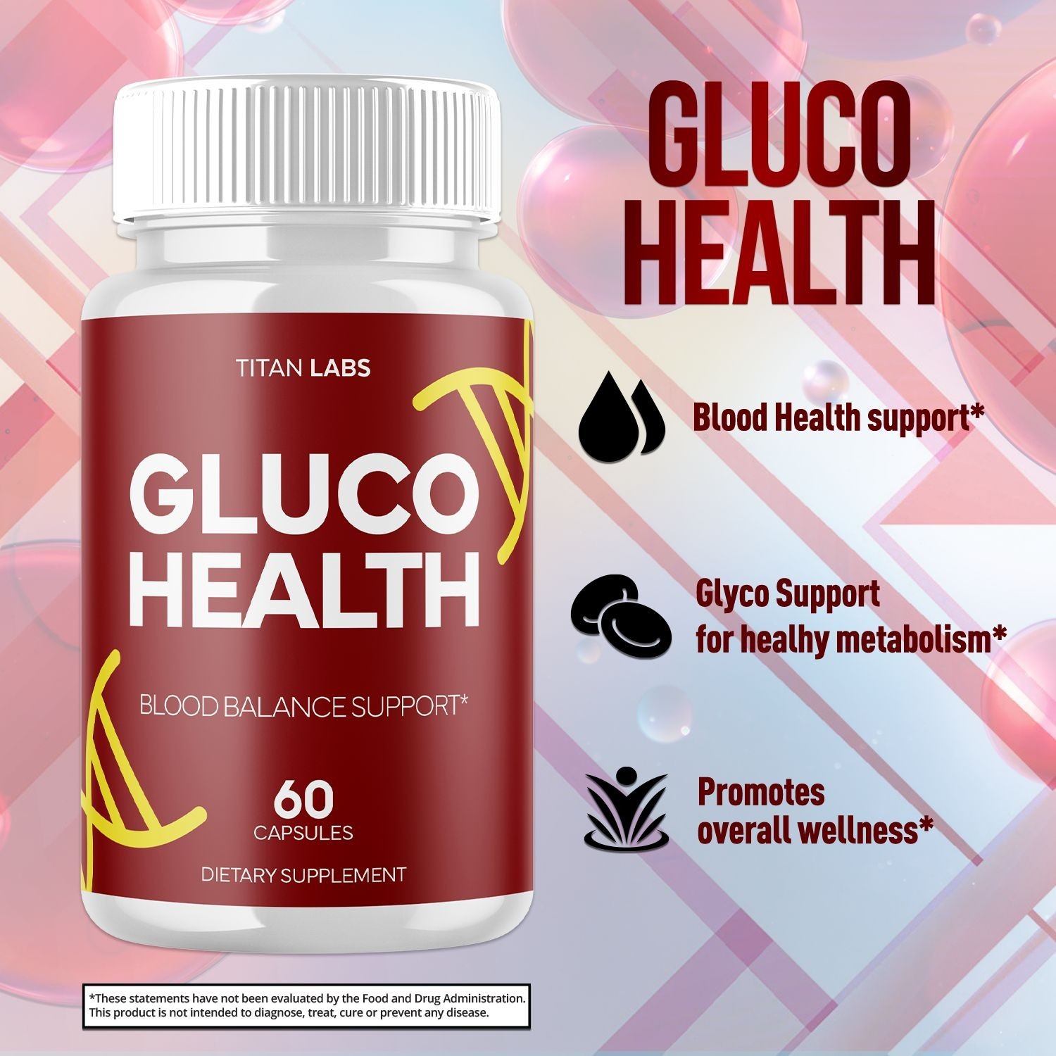 (1 Pack) Gluco Health Advanced Blood Support Supplement GlucoHealth 60 Capsules