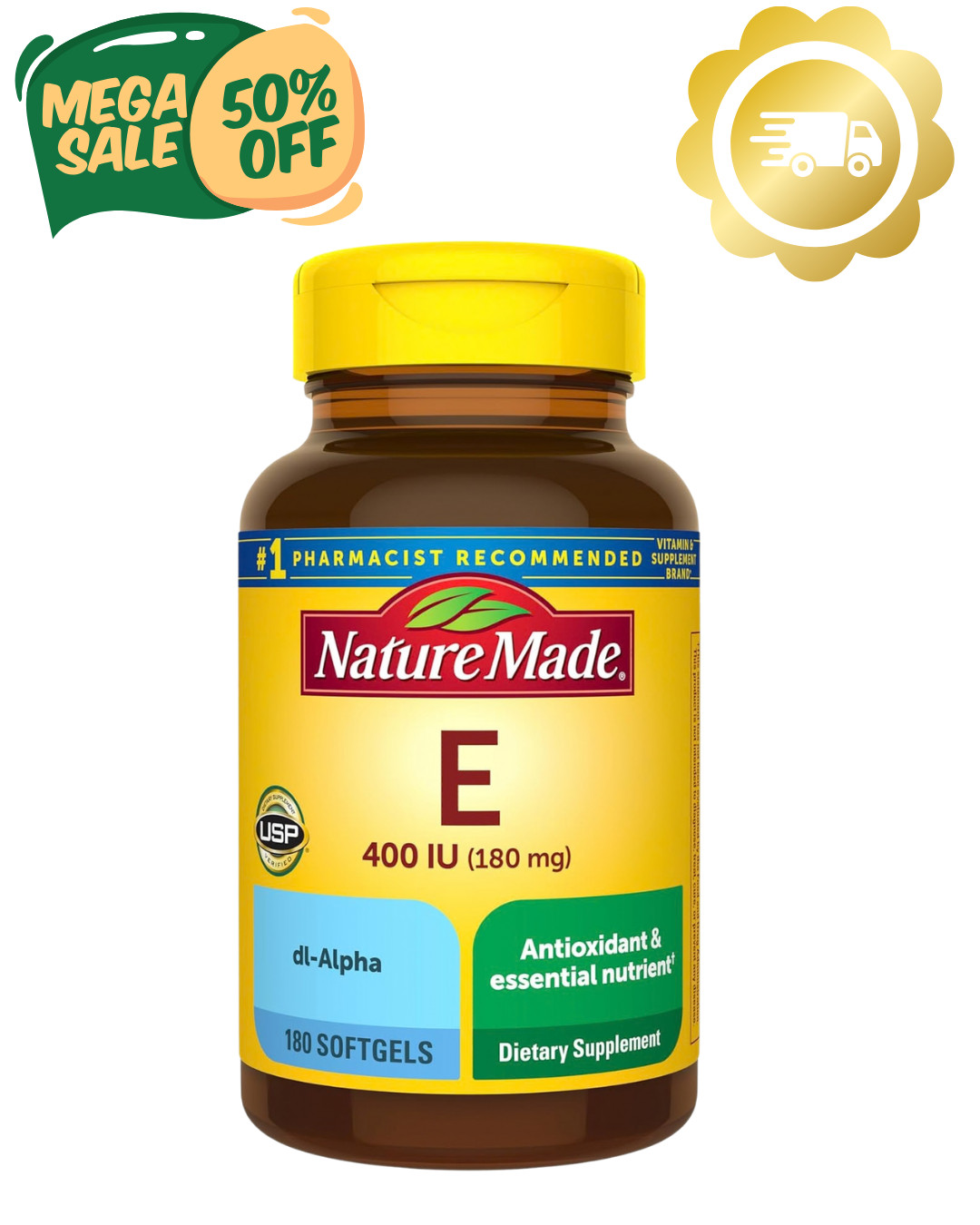 Nature Made Vitamin E 400 IU (180 mg) dl-Alpha Antioxidant Supplement Softgels