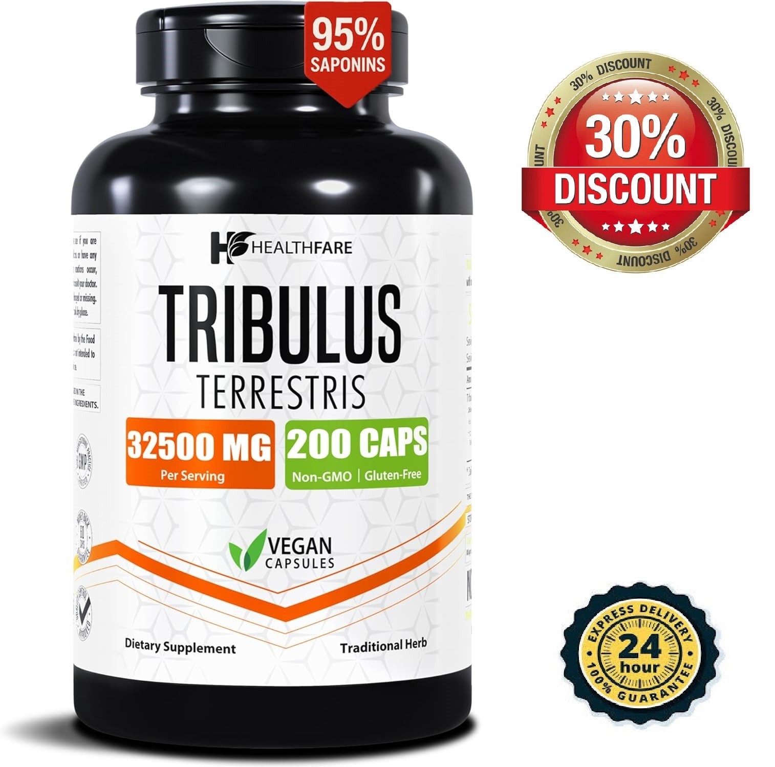 Healthfare Tribulus Terrestris 32,500mg 200 Caps High Potency Herbal Supplements