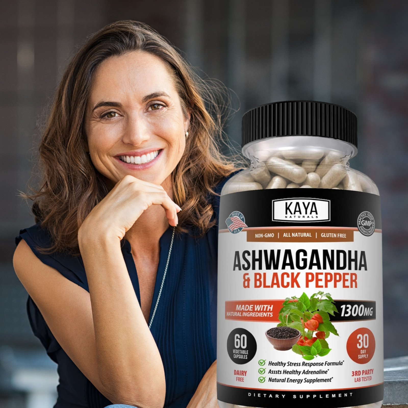 (2 Pack) Organic Ashwagandha 1300mg Anxiety Supplement w/ Black Pepper Root Pow