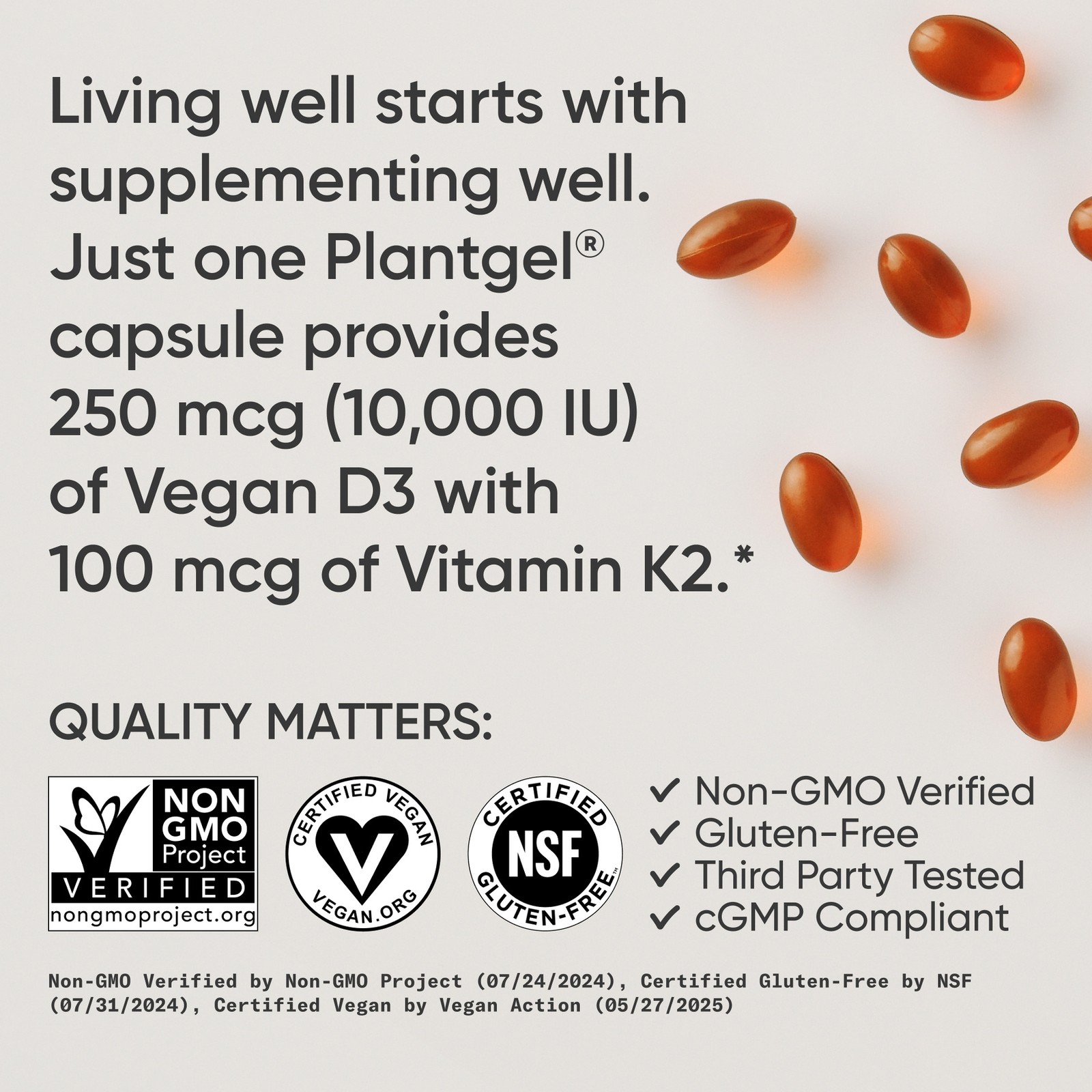 SR Vegan D3 10,000iu Vitamin K2 100mg Vegan Certified Soy Gluten Free 60 Softgel
