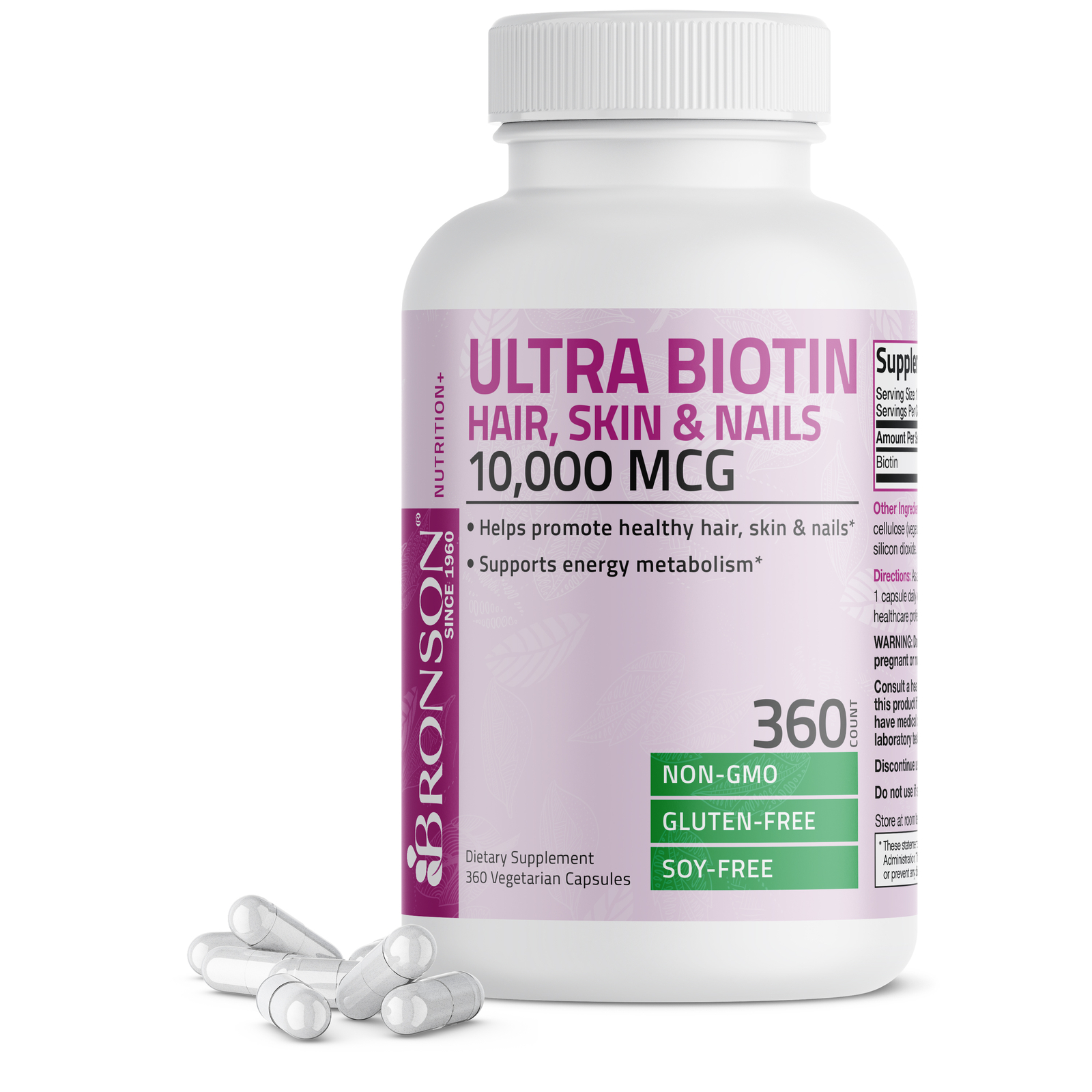 Bronson Ultra Biotin 10,000mcg Non-GMO Gluten Free Soy Free, 360 Capsules