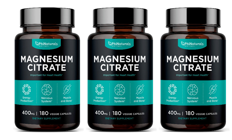Magnesium Citrate 400mg 3X180 Caps Vegetarian/Gluten Free/Non-GMO Phi